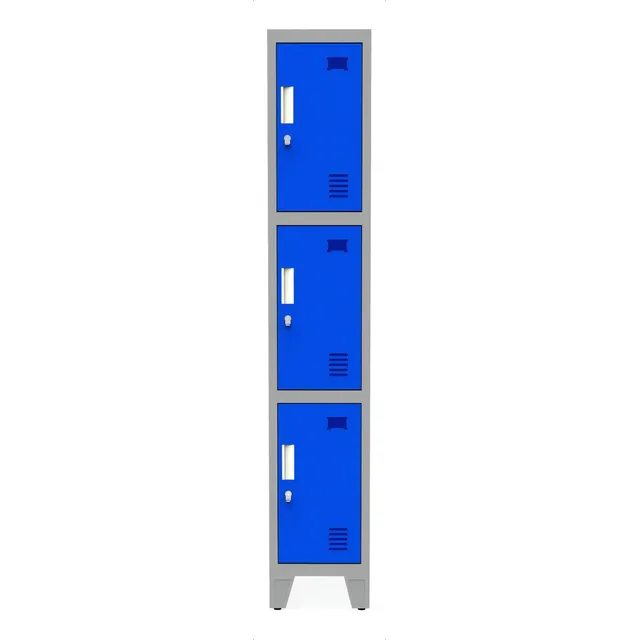 Guardabultos Locker Prontometal 3 Puertas Cortas Metalico Color Gris/azul