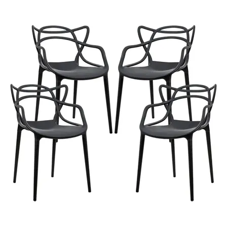 Set De 4 Sillas Minimalista Modernas Y Apilables Para Exterior Jardín Negro Set De 4 Sillas Minimalista Modernas Y Apilables Para Exterior Jardín Negro