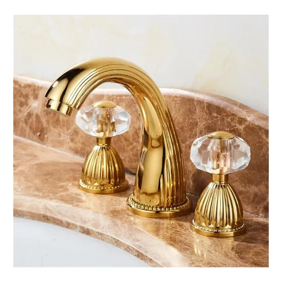 Valoyi Grifo Lavabo Laton Dorado Para Baño 3 Agujero 8  Lujo