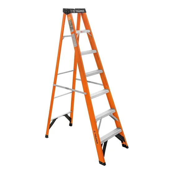 Escalera Tijera 6 Pasos Fibra De Vidrio 175 Kg Truper 100226 Color Naranja