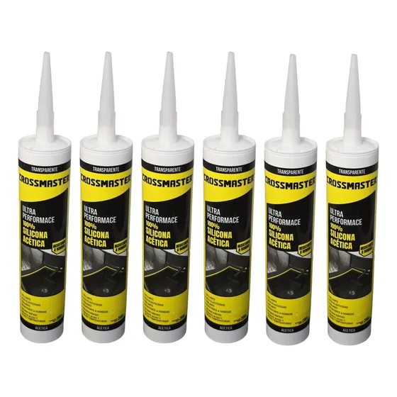 6 Sellador Silicona Acética 280ml Transparente Crossmaster