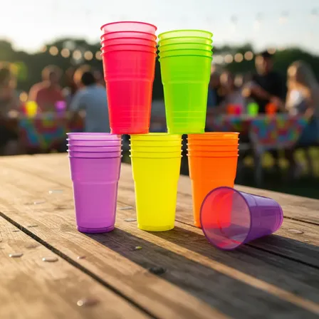 200 Copos Descartável Neon Festa Balada 300ml Sortido Brilho