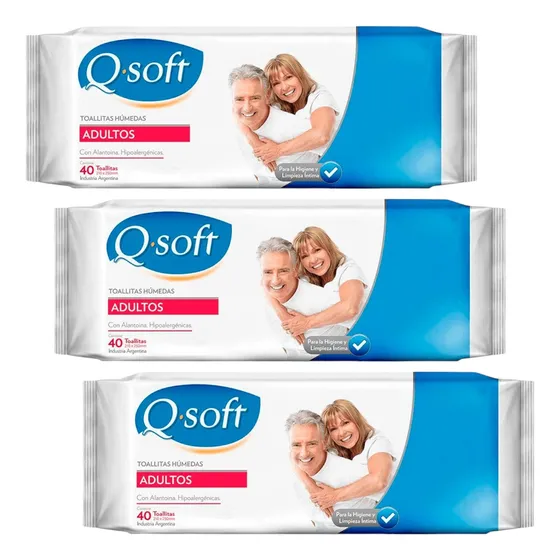 Pack 3 Q-soft Toallitas Húmedas Para Adultos 120 Unidades