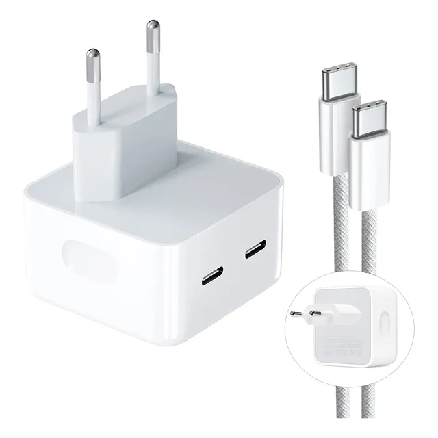 Carregador Turbo 50w 2 Usb-c P/ iPhone 15 15 Pro 15 Pro Max