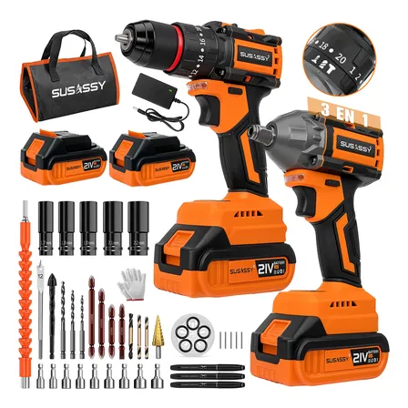 Kit De Taladro Impacto Inalambrico Electrica Sin Escobillas Naranja 50hz