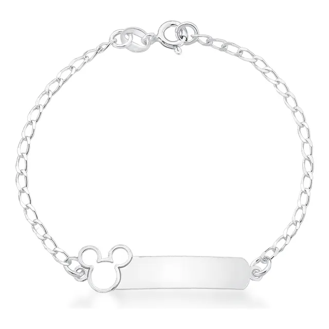 Pulseira Infantil Chapa Mickey Com Nome Prata 925