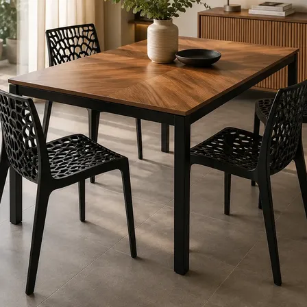Mesa Industrial Taurus  Cozinha Sala De Jantar Moderna Metal Madeira Preto