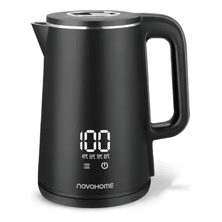 Pava Eléctrica Digital Novohome 2 Litros Pantalla Tactil Color Negro Acero Inoxidable Gran Capacidad XL