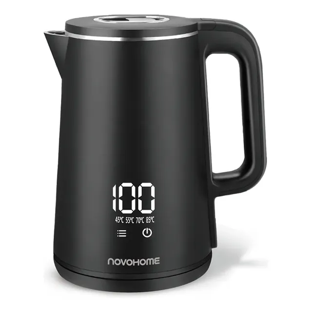 Pava Eléctrica Digital Novohome 2 Litros Pantalla Tactil Color Negro Acero Inoxidable Gran Capacidad Xl