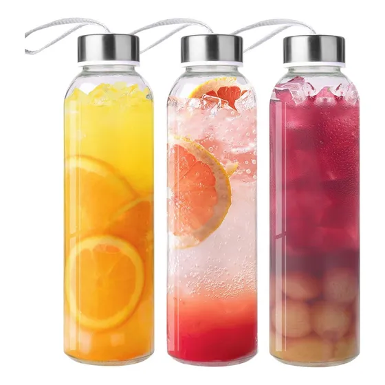 3 Vasos De Vidrio Reutilizables De 500 Ml Con Tapa