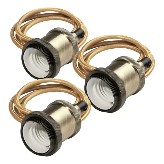 Soquete Vintage E27 Colgante Metal Plateado Dorado Pack X3 Techo | Cuotas sin interés