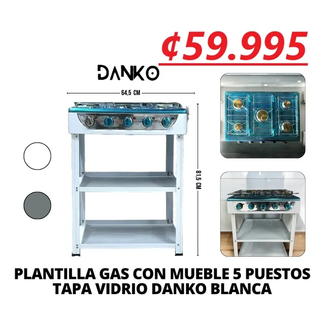 Cocina De Gas Tapa De Vidrio De 5 Quemadores Gas Con Mueble.