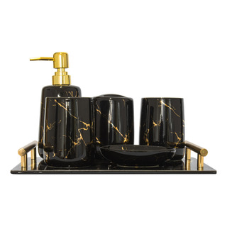 Set Marmol Black, Accesorios Para Baño, 6 Piezas. Set Marmol Black, Accesorios Para Baño, 6 Piezas.