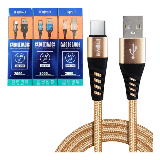 Kit 3 Cabos carregador Rápido 3.4A Reforçado Metros USB Tipo C