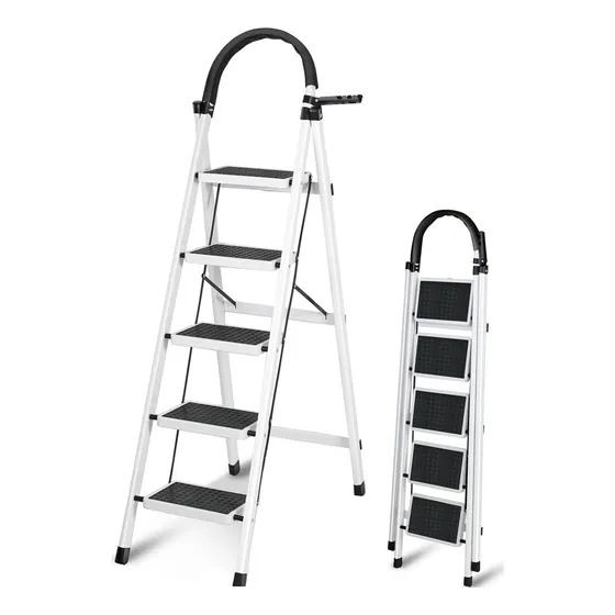 Escalera Tubular Plegable Taburete Acero 5 Escalones