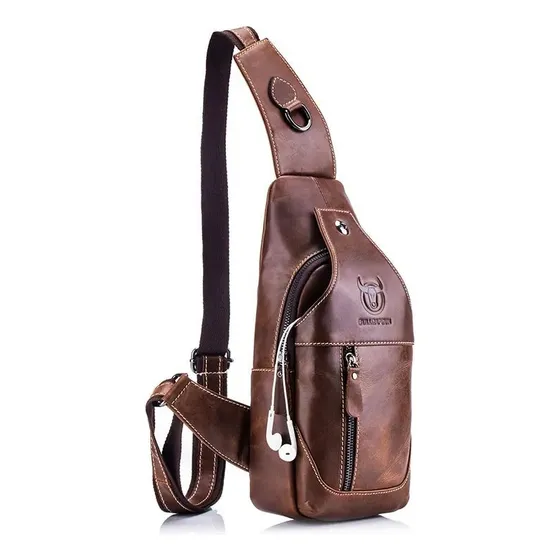 Bullcaptain - Mochila Cruzada De Cuero Mate Xb-019-cf Café