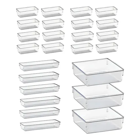 Kit 25 Organizador Multiuso Modular Gaveta Acrilico Rebirth Cristal