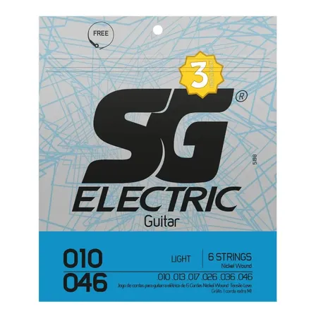 Kit 3 Encordoamentos para Guitarra 010 SG Strings Níquel Elétrica