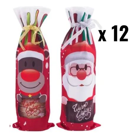 Bolsas De Navidad Para Botella -bolsa Navideña.pack 12