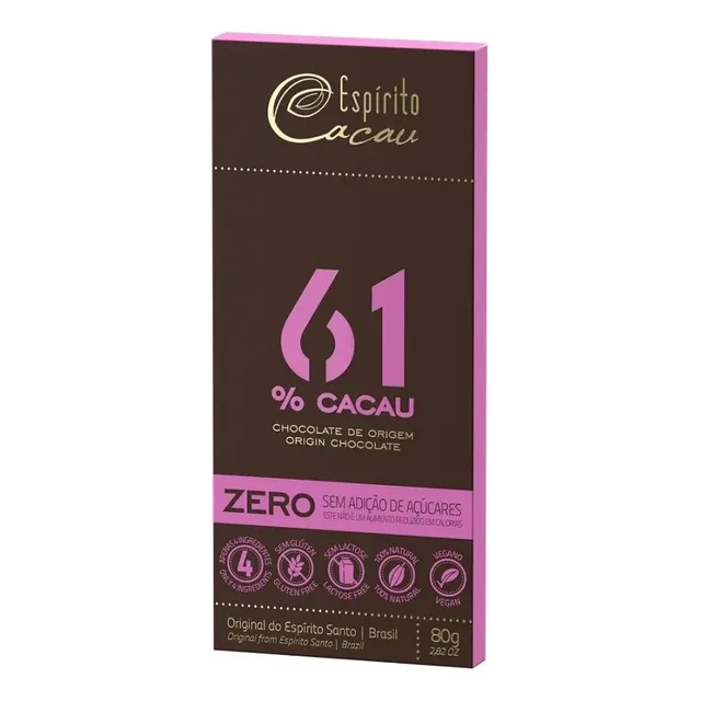 Chocolate Meio Amargo 61% Zero Açúcar E Alto Teor De Cacau