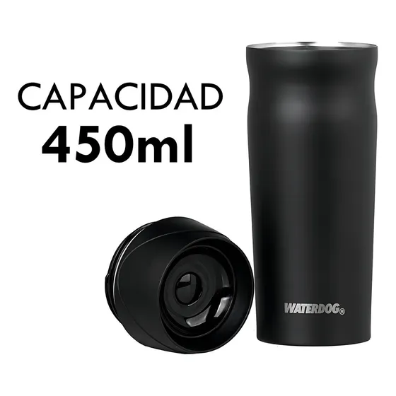 Vaso Acero Inoxidable Termico Bossa 450ml Waterdog Tapa 360° Negro