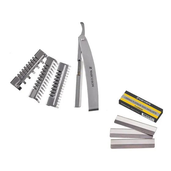 Kit Navalhete Com 3 Pentes Aço Inox + 5 Laminas Marco Boni