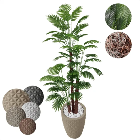 Arvore Coqueiro 2 Metros Grande Planta Artificial Vaso Pedra