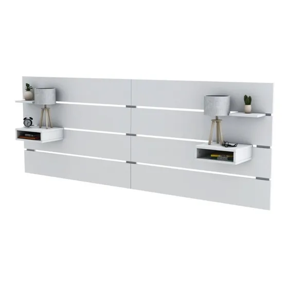 Respaldo Cama Respaldar 2 Plazas Madera Estantes Regulables Color Blanco