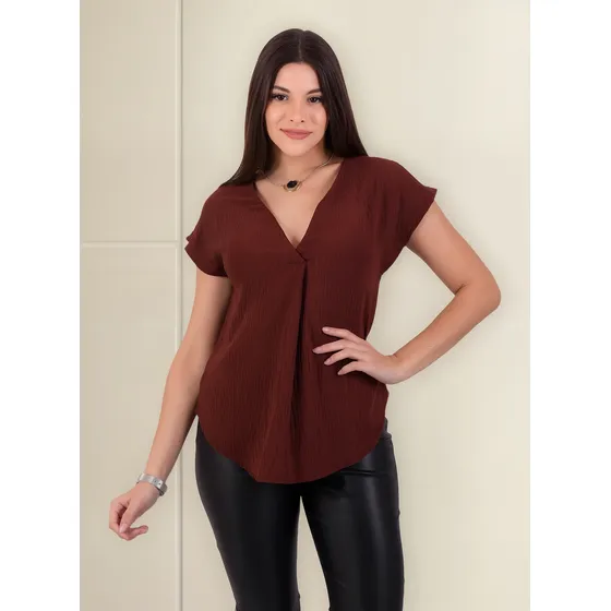 Remera Blusa Crepe Mujer Corte Amplio Escote En V 