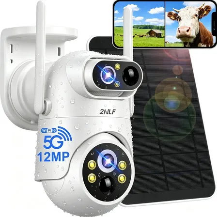 2NLF 12mp Câmera Solar De Segurança Wifi Duas Lentes Duas Telas Cor Branca 5G/2.4G 2 PIR