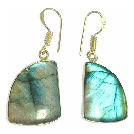 Aros Cuarzo Labradorita Azul Natural Forma Irregular