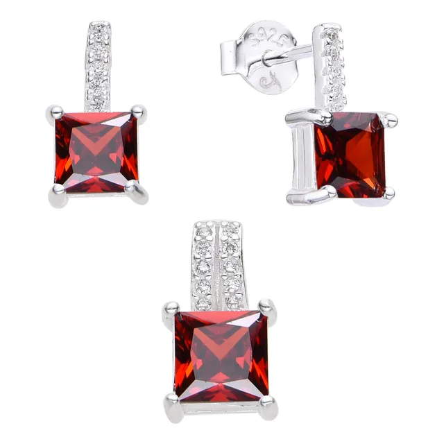 Juego De Circón Rojo En Plata 925