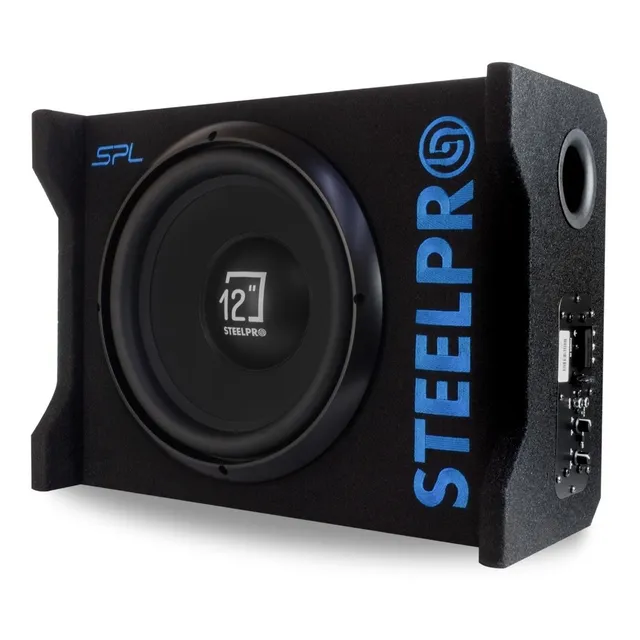Subwoofer 12' Amplificado 1200w Spl Alta Presion Steelpro Color Negro