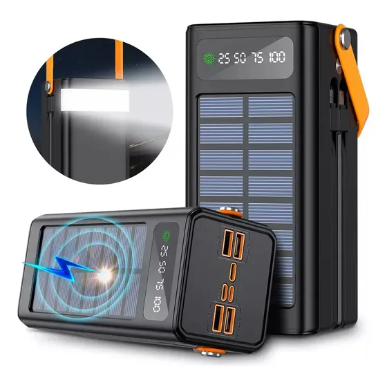 Power Bank 60000 Mah Bateria Portatil Pila Cargadores Ultrarápida De 150w Con Cables Integrados , Banco De Energía Solar Carga Para Celulares,tabletas,ventilador Usb,pulsera Electrónicacon Luces Led