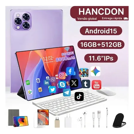 Tablet Hancdon Tab Android 15 Kit Completo com Caneta e Teclado 11.6" HD, 16GB RAM e 512GB