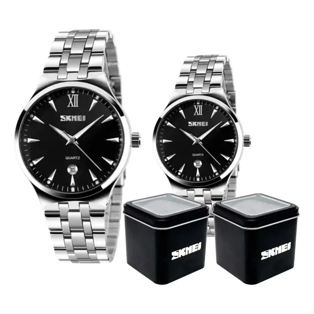 Reloj Skmei Combo Elegante Mujer Hombre 9071 Enamorados