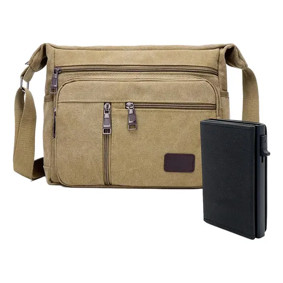 Morral Lona Unisex Bandolera + Billetera Rfid Seguridad