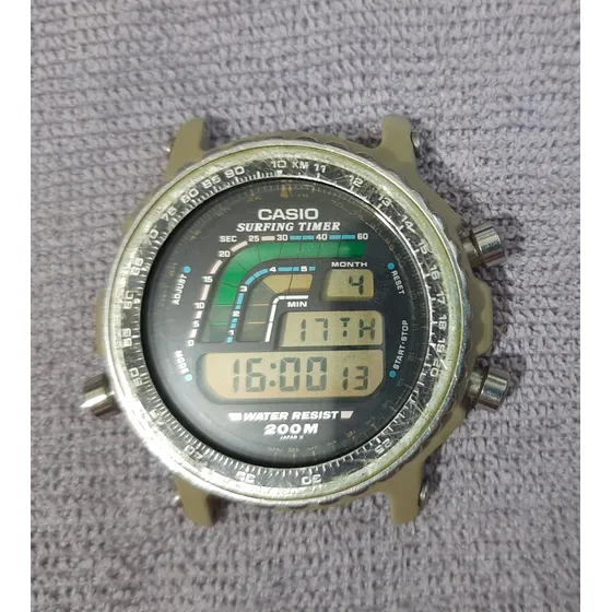 Casio Surfing Timer Dw-4100 Anos 80 Raro Preto Prateado Preto