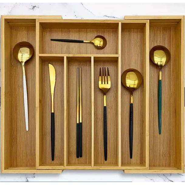 Porta Talheres Gaveta Bambu 7divisórias Extensível Ajustável Bambu