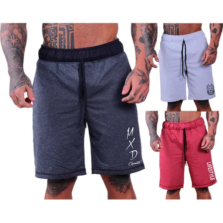 Kit 3 Bermudas Moletom Masculino Estampada Camuflado Floral