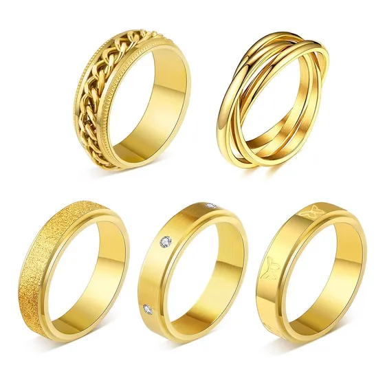 5pcs 18k Chapado En Oro Anillos Fidget Para La Ansiedad ...