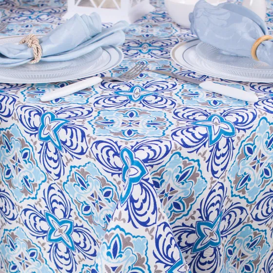 Toalha De Mesa Jacquard Estampado Azulejo 1,4m X 2,10m