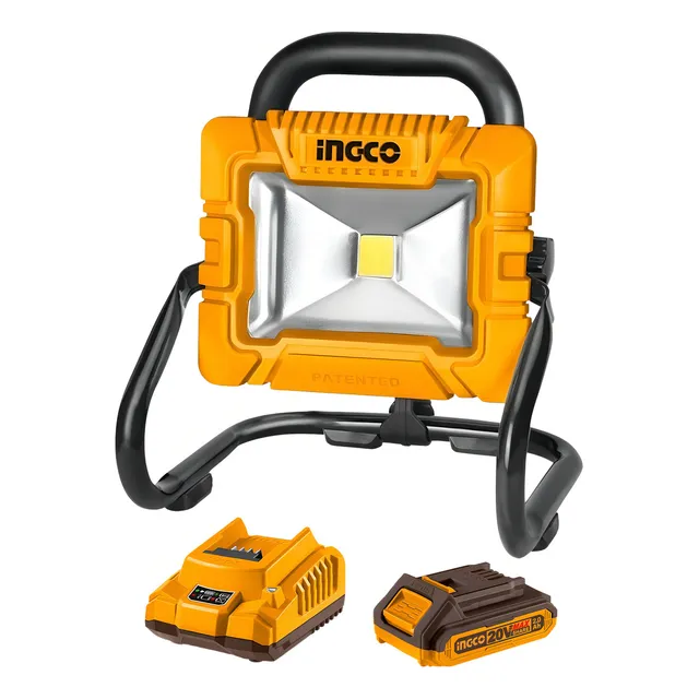 Reflector De 20w Portatil + Bateria 2ah Y Cargador Ingco Carcasa Amarillo Luz Blanco Frío