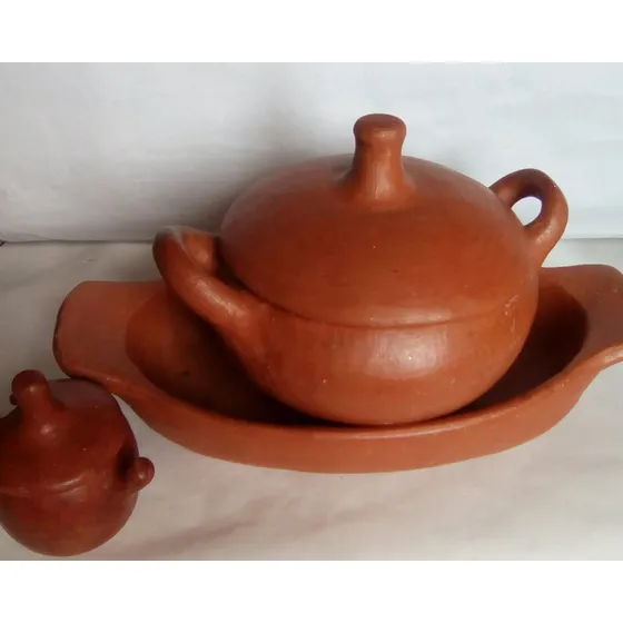 Juego De Vajilla Artesanal De Barro Arcilla Roja 11 Piezas 