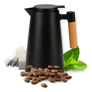 Garrafa Térmica Preta 1l Café Chå Suco Com Cabo De Madeira Garrafa Térmica Preta 1l Café Chå Suco Com Cabo De Madeira