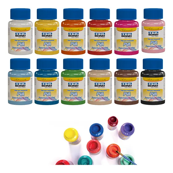 Tintas Pva Fosca P/ Artesanato 37ml - Kit Com 12