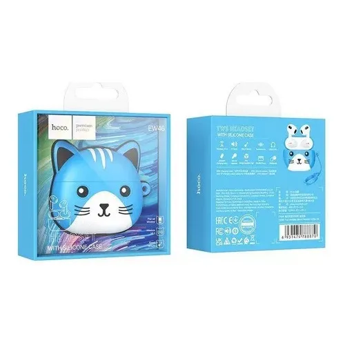 Auricular Air Tws Hoco Ew46 Con Funda Premium De Gato® Color Celeste