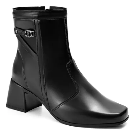 Bota Feminina Lumiss Salto Baixo Cano Curto Detalhe Metal