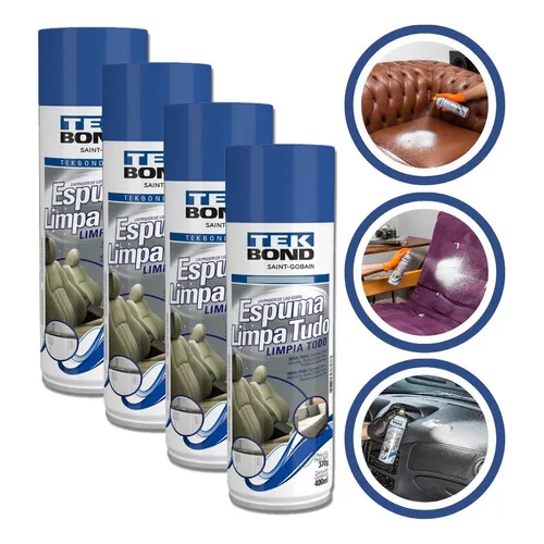 Kit 4 Espuma Limpa Tudo 400ml Couro Estofado Sofá Tekbond
