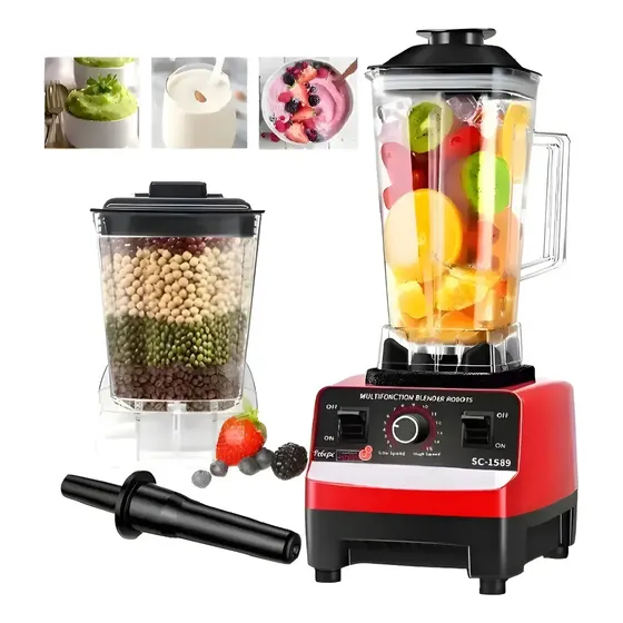 Licuadora Profesional Industrial 4500W con Vaso de 2L y 15 Velocidades, Roja